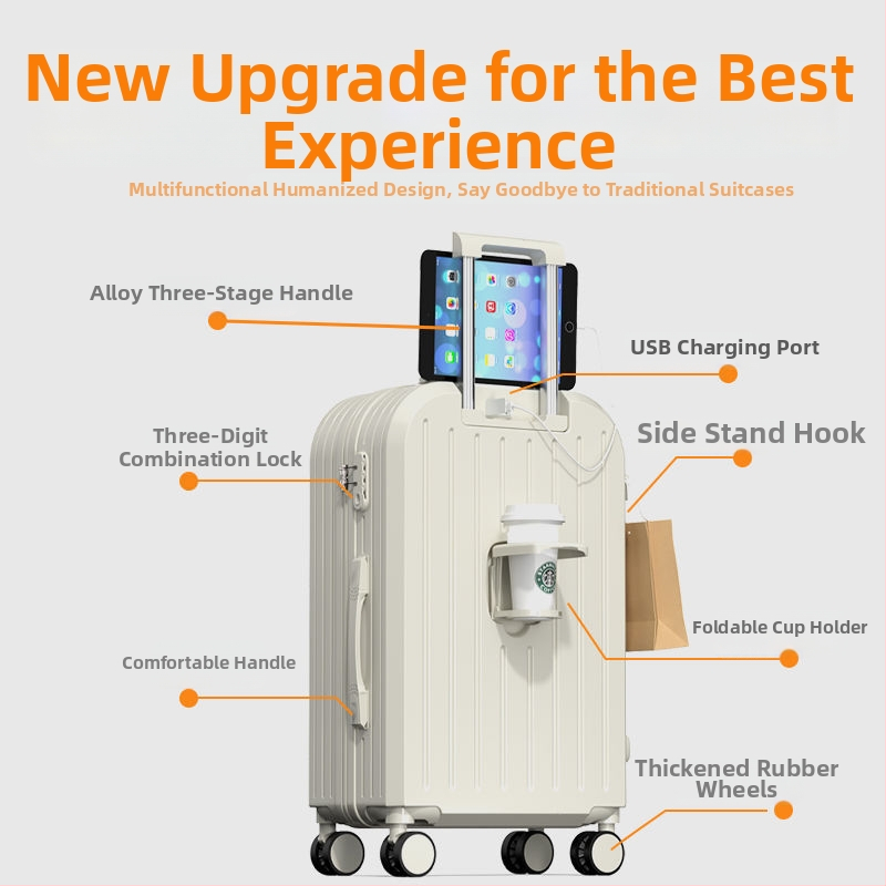 Uniszex utazási koffer, ABS+PC, bővíthető, USB-port