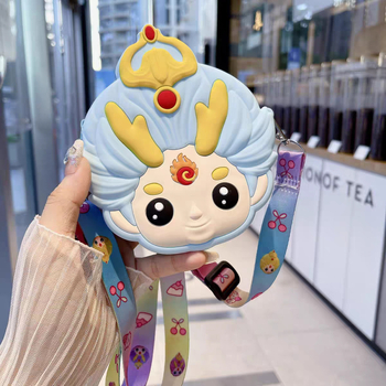 Portofel silicon pentru monede pentru copii cu Nezha și Little Dragon Girl, unisex, impermeabil, ultraușor, model anime