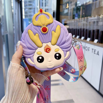 Portofel silicon pentru monede pentru copii cu Nezha și Little Dragon Girl, unisex, impermeabil, ultraușor, model anime