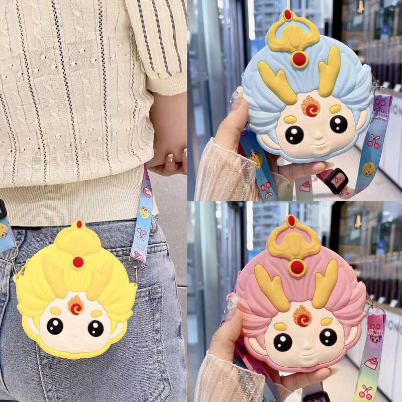 Portofel silicon pentru monede pentru copii cu Nezha și Little Dragon Girl, unisex, impermeabil, ultraușor, model anime