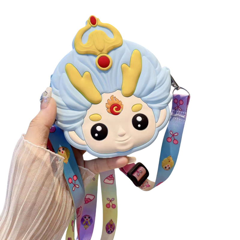 Portofel silicon pentru monede pentru copii cu Nezha și Little Dragon Girl, unisex, impermeabil, ultraușor, model anime