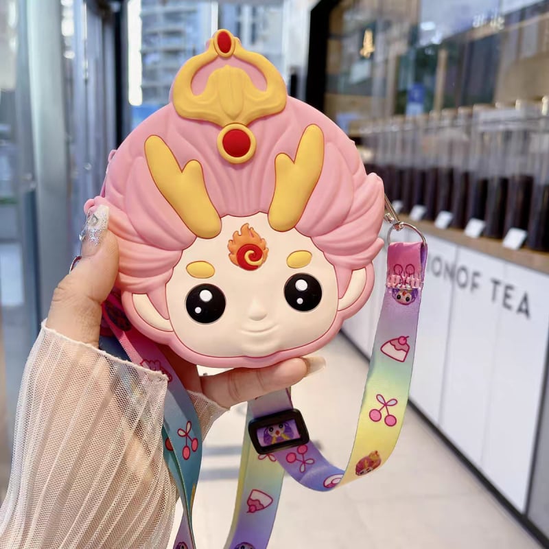 Portofel silicon pentru monede pentru copii cu Nezha și Little Dragon Girl, unisex, impermeabil, ultraușor, model anime