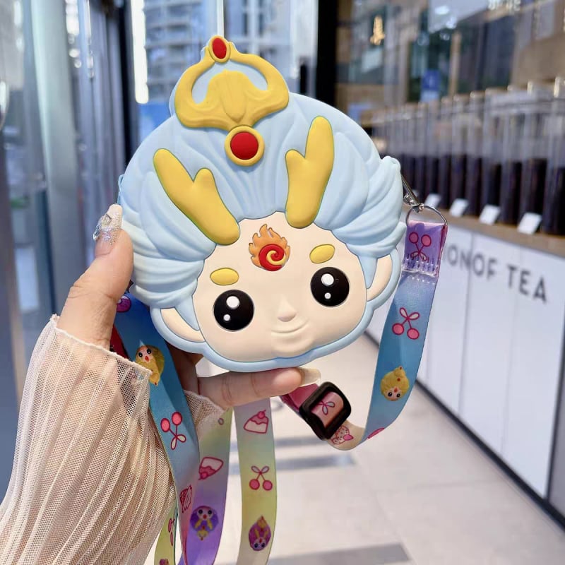 Portofel silicon pentru monede pentru copii cu Nezha și Little Dragon Girl, unisex, impermeabil, ultraușor, model anime