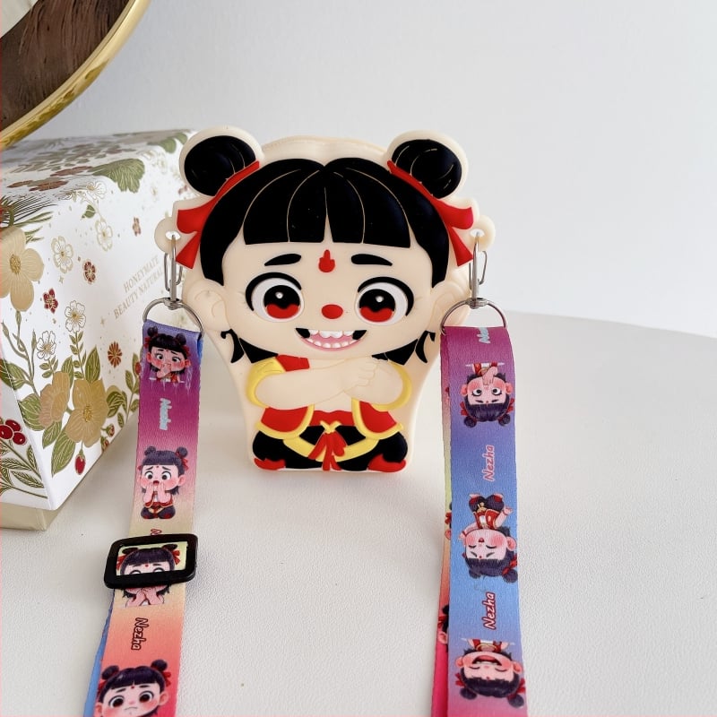 Portofel silicon pentru monede pentru copii cu Nezha și Little Dragon Girl, unisex, impermeabil, ultraușor, model anime