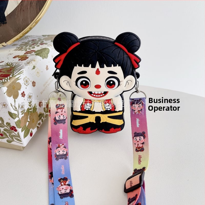 Portofel silicon pentru monede pentru copii cu Nezha și Little Dragon Girl, unisex, impermeabil, ultraușor, model anime