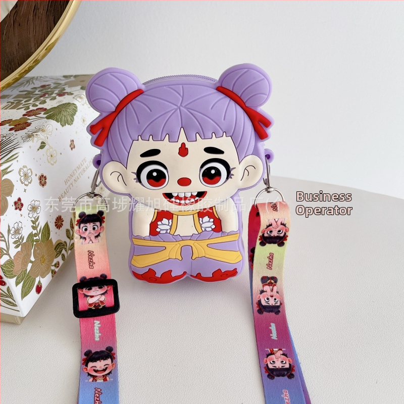 Portofel silicon pentru monede pentru copii cu Nezha și Little Dragon Girl, unisex, impermeabil, ultraușor, model anime