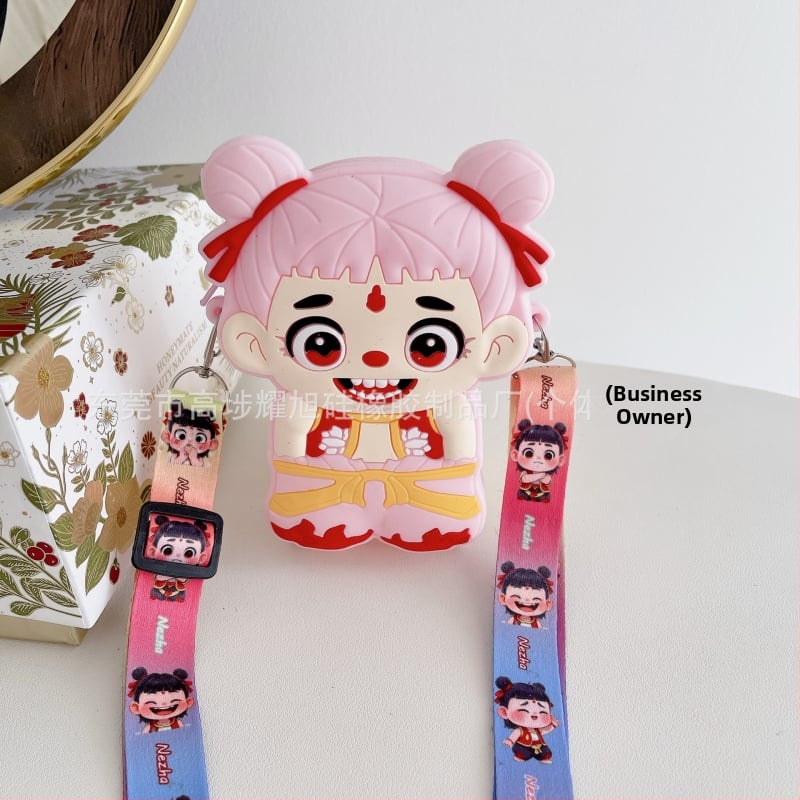 Portofel silicon pentru monede pentru copii cu Nezha și Little Dragon Girl, unisex, impermeabil, ultraușor, model anime