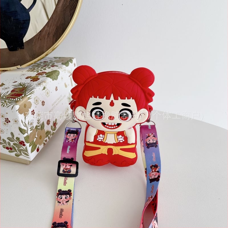 Portofel silicon pentru monede pentru copii cu Nezha și Little Dragon Girl, unisex, impermeabil, ultraușor, model anime