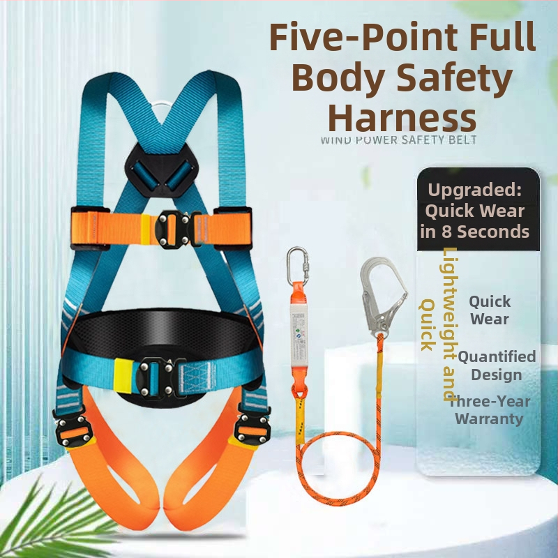 Päťbodový bezpečnostný postroj pre prácu vo výškach, plnohodnotný postroj pre celé telo, dvojité háky, rýchlo zapájací konektor