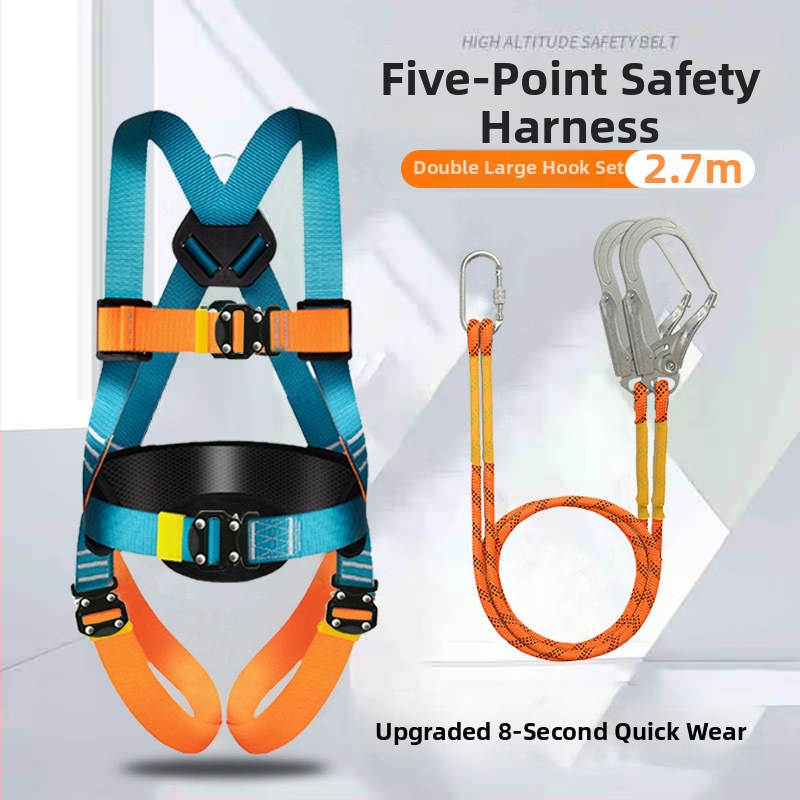 Päťbodový bezpečnostný postroj pre prácu vo výškach, plnohodnotný postroj pre celé telo, dvojité háky, rýchlo zapájací konektor