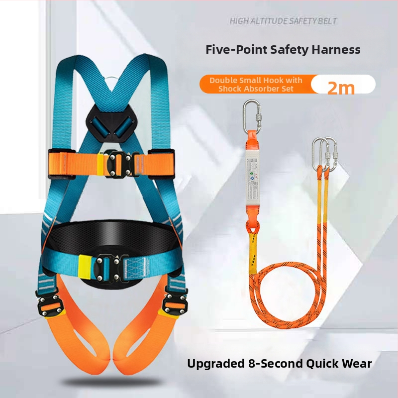 Päťbodový bezpečnostný postroj pre prácu vo výškach, plnohodnotný postroj pre celé telo, dvojité háky, rýchlo zapájací konektor