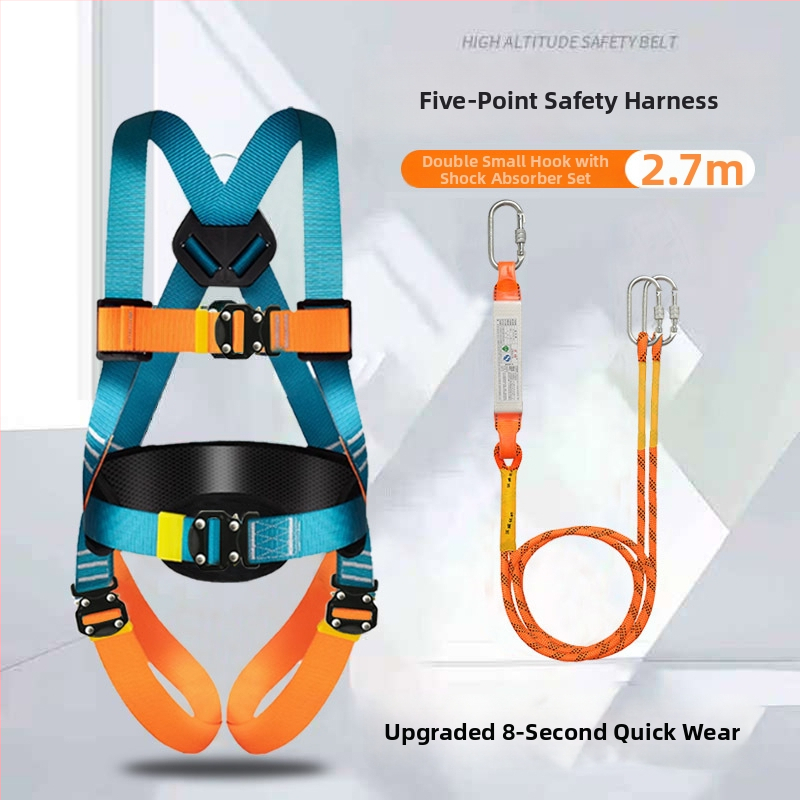 Päťbodový bezpečnostný postroj pre prácu vo výškach, plnohodnotný postroj pre celé telo, dvojité háky, rýchlo zapájací konektor