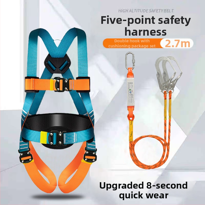 Päťbodový bezpečnostný postroj pre prácu vo výškach, plnohodnotný postroj pre celé telo, dvojité háky, rýchlo zapájací konektor