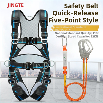 Päťbodový bezpečnostný pás na celé telo s ochranou chrbtice a nohami, s uzamykacím mechanizmom, pre prácu vo výškach a na stavbách