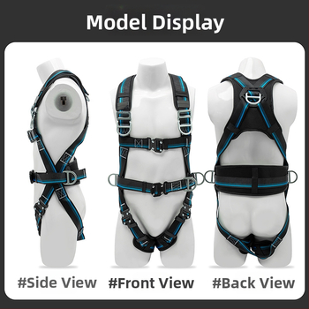 Päťbodový bezpečnostný pás na celé telo s ochranou chrbtice a nohami, s uzamykacím mechanizmom, pre prácu vo výškach a na stavbách