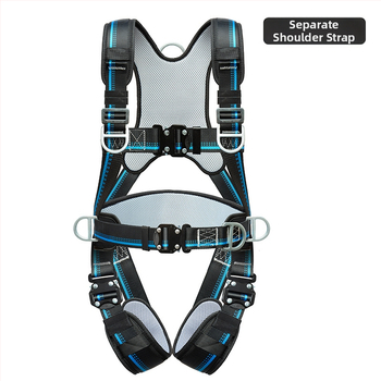 Päťbodový bezpečnostný pás na celé telo s ochranou chrbtice a nohami, s uzamykacím mechanizmom, pre prácu vo výškach a na stavbách