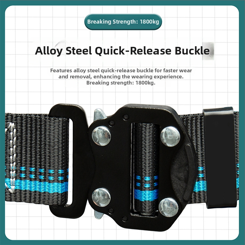 Päťbodový bezpečnostný pás na celé telo s ochranou chrbtice a nohami, s uzamykacím mechanizmom, pre prácu vo výškach a na stavbách