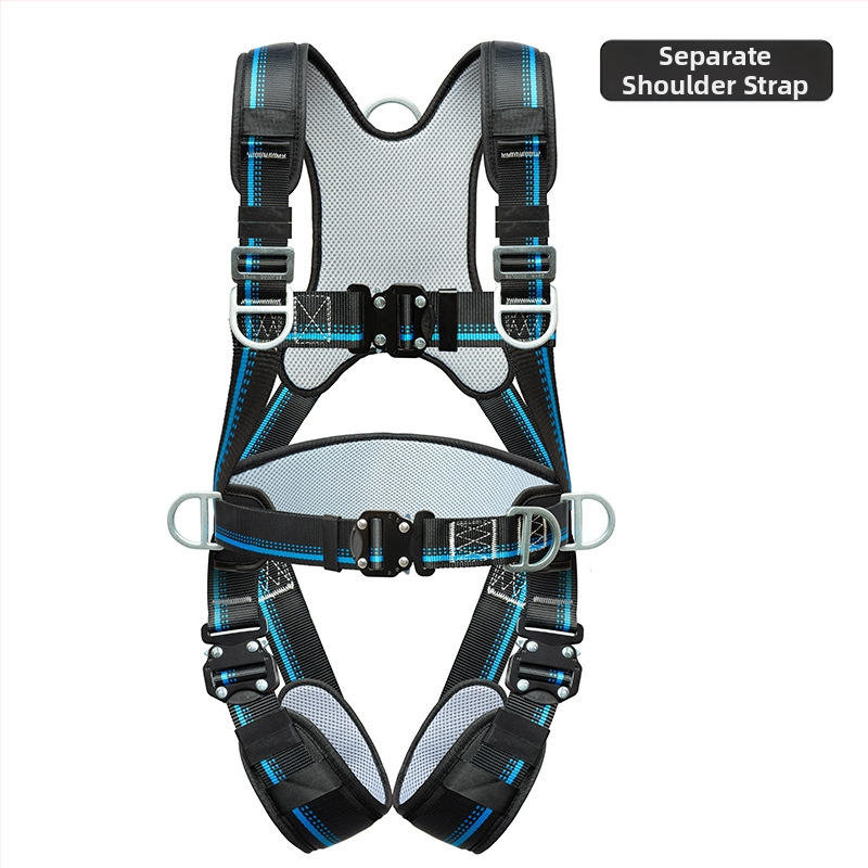 Päťbodový bezpečnostný pás na celé telo s ochranou chrbtice a nohami, s uzamykacím mechanizmom, pre prácu vo výškach a na stavbách