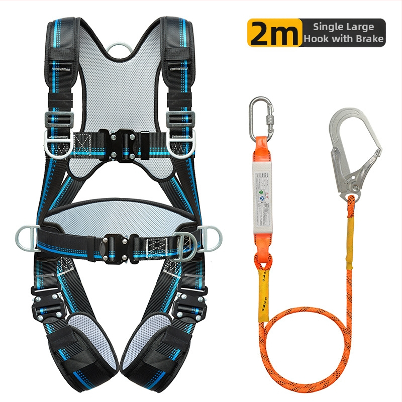 Päťbodový bezpečnostný pás na celé telo s ochranou chrbtice a nohami, s uzamykacím mechanizmom, pre prácu vo výškach a na stavbách