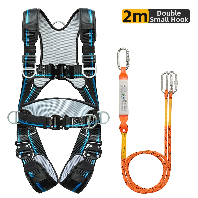 Päťbodový bezpečnostný pás na celé telo s ochranou chrbtice a nohami, s uzamykacím mechanizmom, pre prácu vo výškach a na stavbách
