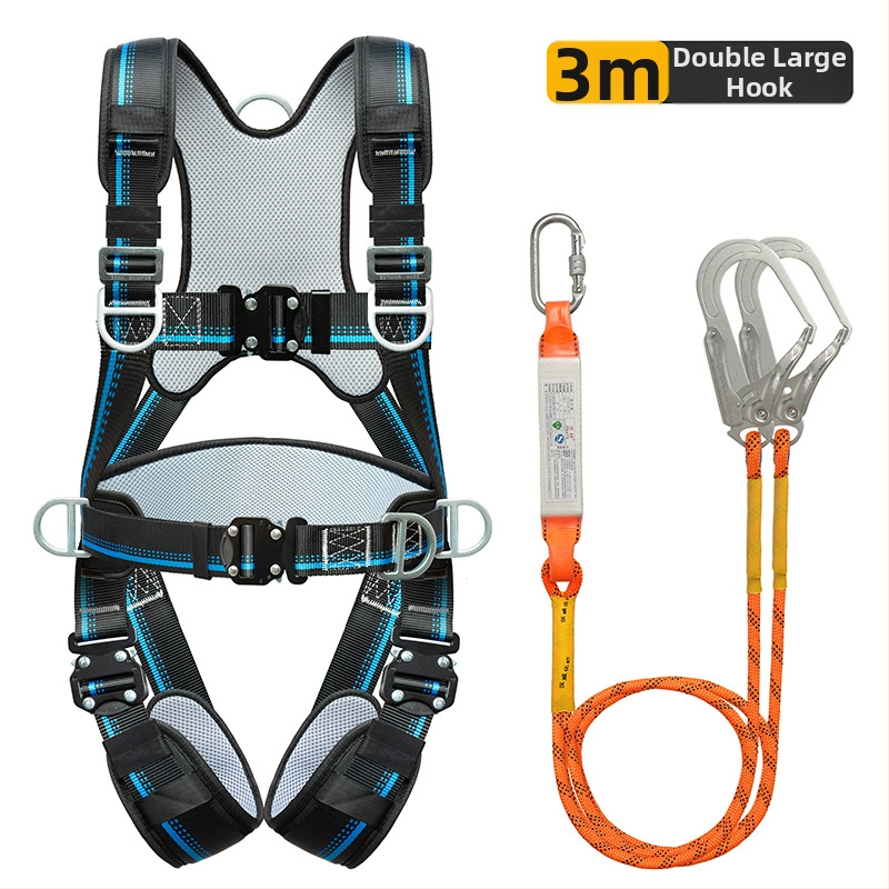 Päťbodový bezpečnostný pás na celé telo s ochranou chrbtice a nohami, s uzamykacím mechanizmom, pre prácu vo výškach a na stavbách