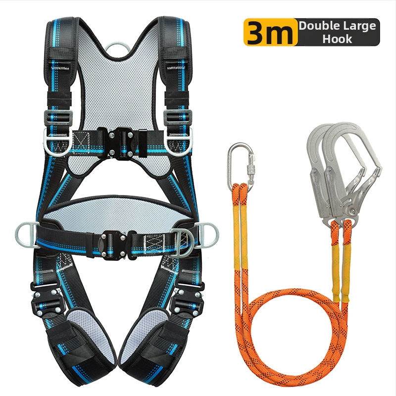 Päťbodový bezpečnostný pás na celé telo s ochranou chrbtice a nohami, s uzamykacím mechanizmom, pre prácu vo výškach a na stavbách