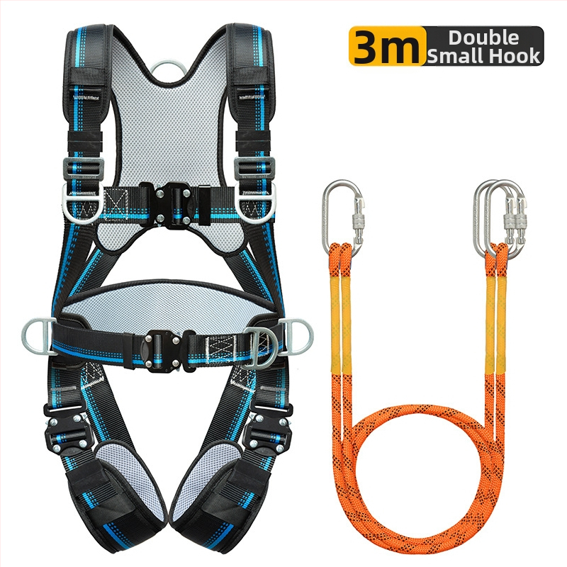 Päťbodový bezpečnostný pás na celé telo s ochranou chrbtice a nohami, s uzamykacím mechanizmom, pre prácu vo výškach a na stavbách