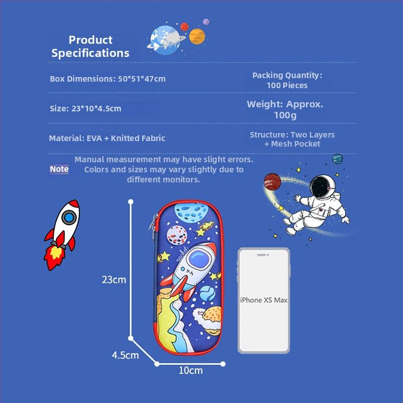 Puzdro na ceruzky s veľkou kapacitou, 3D karikatúra EVA, kozmonaut téma, model D-238, 100 g, možnosť potlače loga