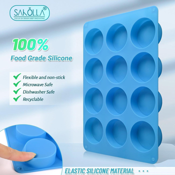 Hongyu 12-камерна силиконова форма за кексове с кръгли отвори – силиконова форма за печене, подходяща за бисквити, торти, желета, бонбони и шоколади