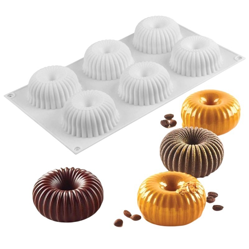 6-kamerna silikonska forma za mousse tortu, okrugla, dizajn donut i kolačić