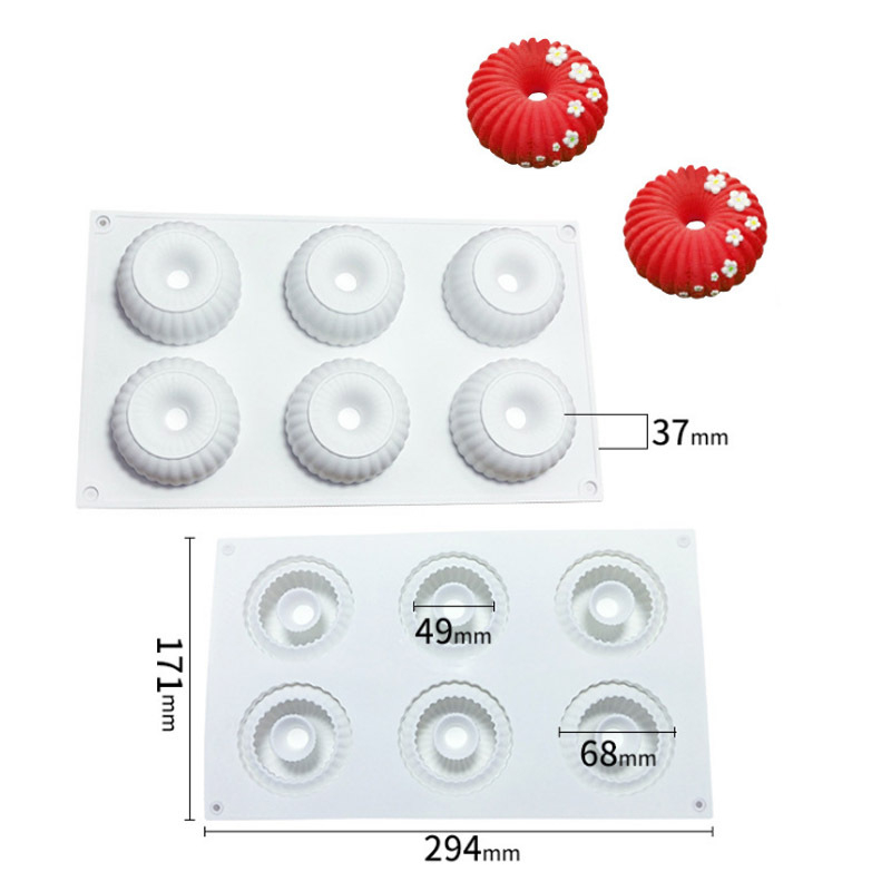 6-kamerna silikonska forma za mousse tortu, okrugla, dizajn donut i kolačić