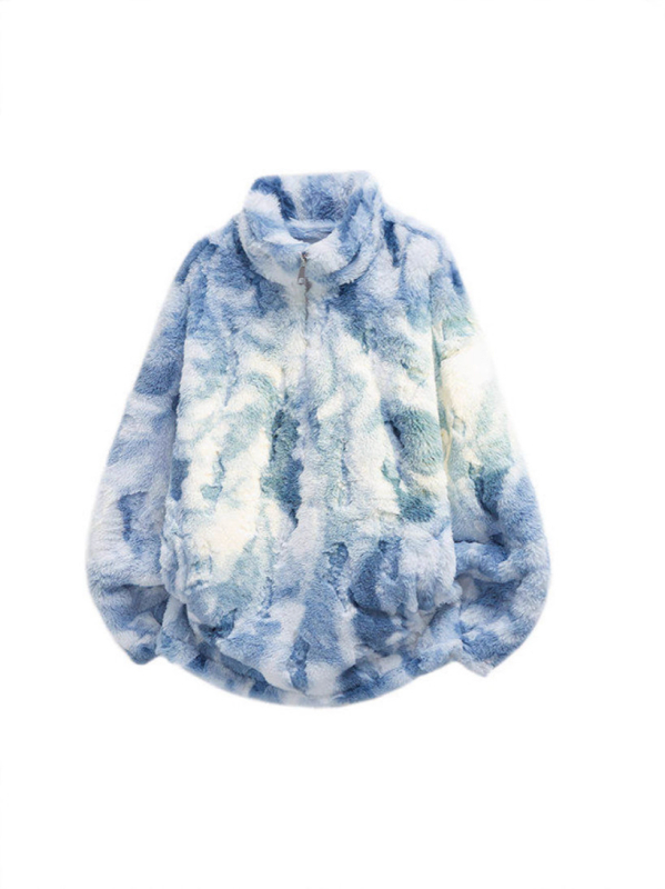 Geacă de iarnă camuflaj pentru bărbați, căptușită cu fleece, guler înalt cu fermoar, croială lejeră, multe buzunare