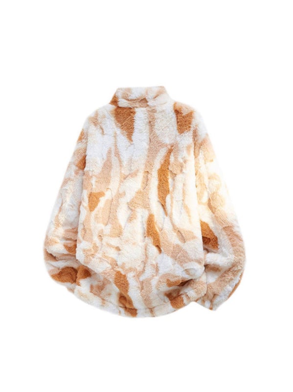 Geacă de iarnă camuflaj pentru bărbați, căptușită cu fleece, guler înalt cu fermoar, croială lejeră, multe buzunare