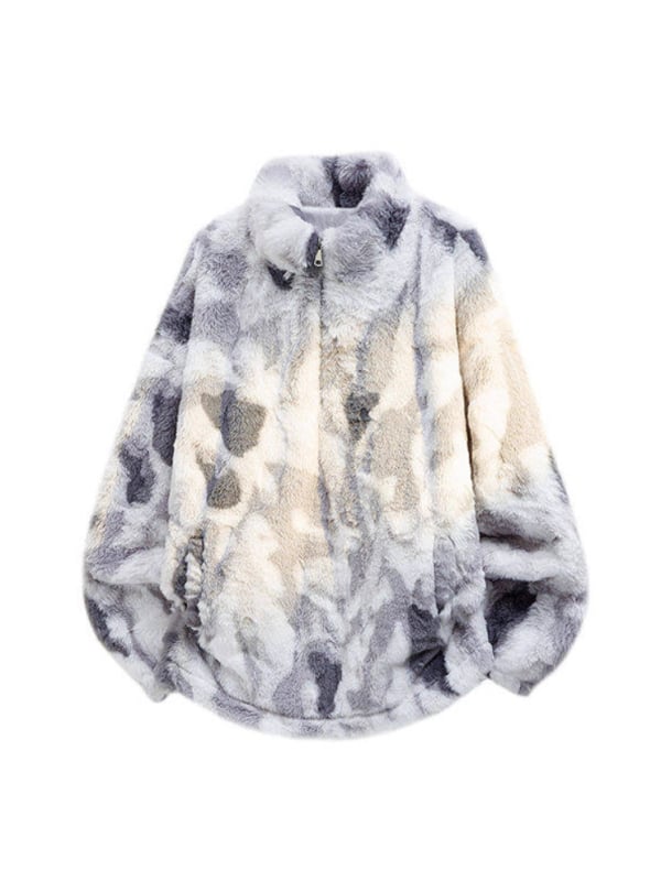 Geacă de iarnă camuflaj pentru bărbați, căptușită cu fleece, guler înalt cu fermoar, croială lejeră, multe buzunare