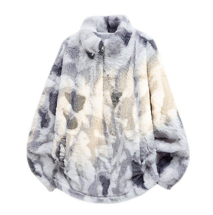 Geacă de iarnă camuflaj pentru bărbați, căptușită cu fleece, guler înalt cu fermoar, croială lejeră, multe buzunare