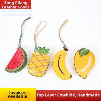 Portofel pentru copii din piele de vacă, stratul întâi, model fructe cu pepene, piele naturală, unisex, pentru școala primară, stil drăguț
