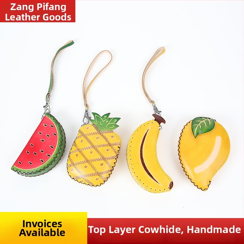 Portofel pentru copii din piele de vacă, stratul întâi, model fructe cu pepene, piele naturală, unisex, pentru școala primară, stil drăguț