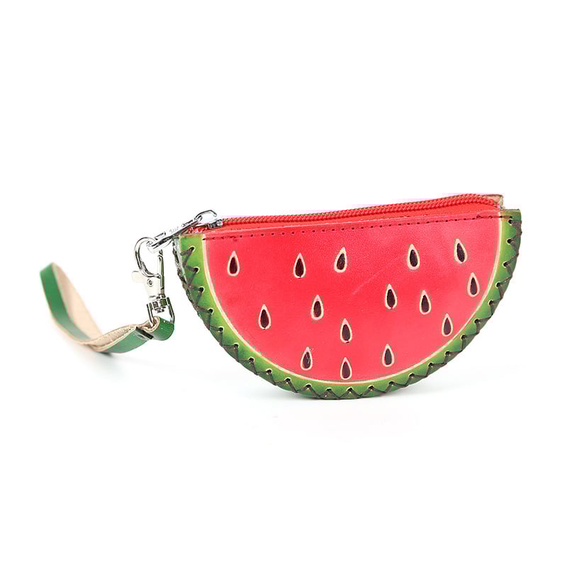 Portofel pentru copii din piele de vacă, stratul întâi, model fructe cu pepene, piele naturală, unisex, pentru școala primară, stil drăguț