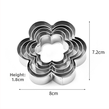 Комплект форми за печива от неръждаема стомана със шестоъгълно цвете, пет части, за печене на бисквити и торти