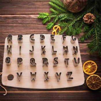 36-частен комплект форми за сладки с букви и цифри, от неръждаема стомана, блистер опаковка, за печене