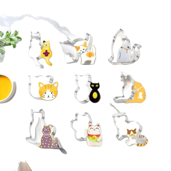 Комплект котешки форми за сладки от неръждаема стомана – 9 части, неравна форма, за DIY печене