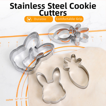 Форма за сладки с глава на зайче, от неръждаема стомана, комплект 4 броя, серия Bunny carrot, неправилна форма