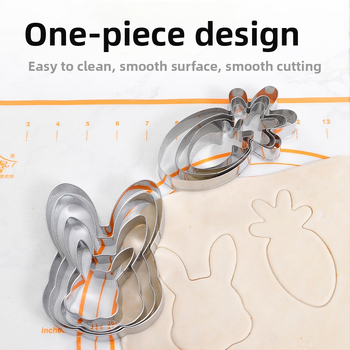 Форма за сладки с глава на зайче, от неръждаема стомана, комплект 4 броя, серия Bunny carrot, неправилна форма