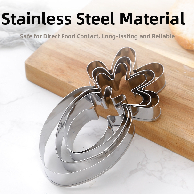 Форма за сладки с глава на зайче, от неръждаема стомана, комплект 4 броя, серия Bunny carrot, неправилна форма