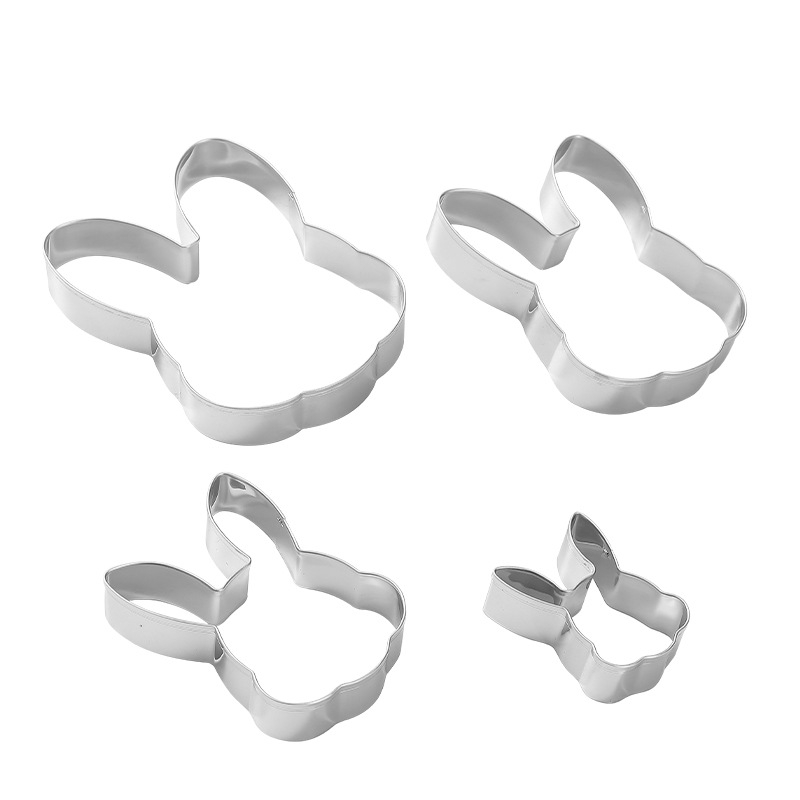 Форма за сладки с глава на зайче, от неръждаема стомана, комплект 4 броя, серия Bunny carrot, неправилна форма