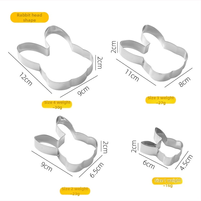 Форма за сладки с глава на зайче, от неръждаема стомана, комплект 4 броя, серия Bunny carrot, неправилна форма