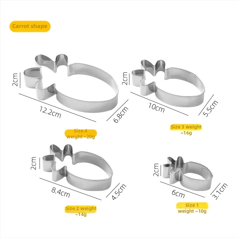 Форма за сладки с глава на зайче, от неръждаема стомана, комплект 4 броя, серия Bunny carrot, неправилна форма