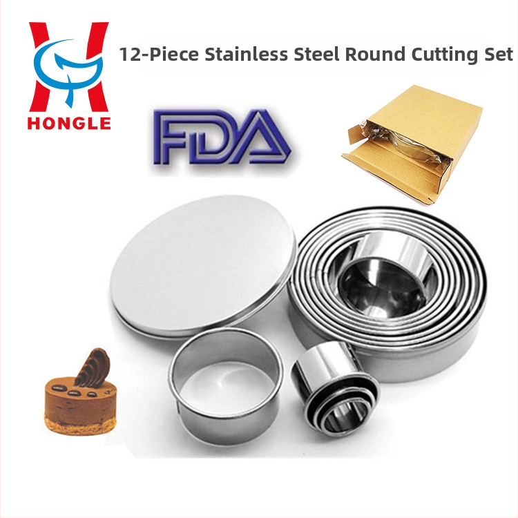 Комплект от 12 кръгли форми за торти от неръждаема стомана 304 за мус, понички и сладкиши