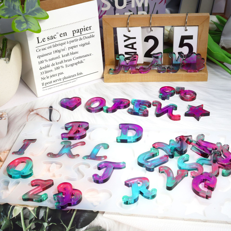 Silikonski kalup za slova – set od 26 slova i 6 uzoraka, pravokutni kalup za pečenje za DIY dekoracije