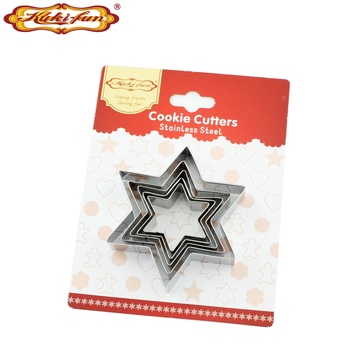 Комплект форми за сладки от неръждаема стомана, шестоъгълна звезда, 5 части, за фондан и украса на торти